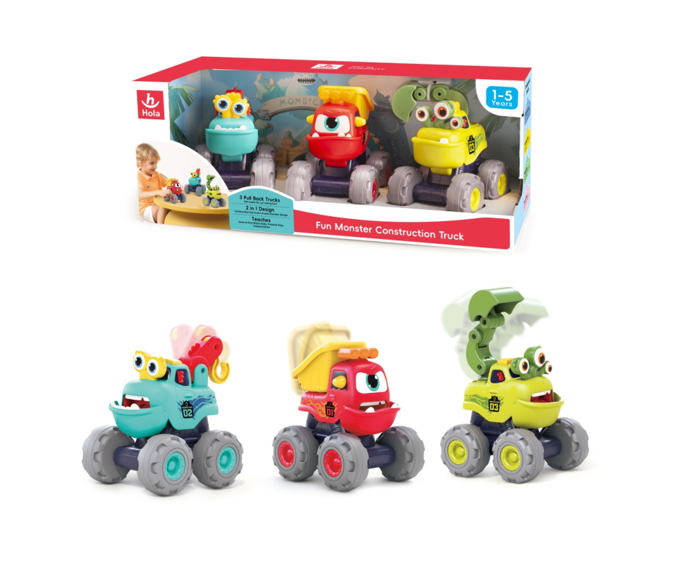 Jucarii Bebe-Set 3 Masinute De Constructie Monstruletii Amuzanti Cu Frictiune [4]