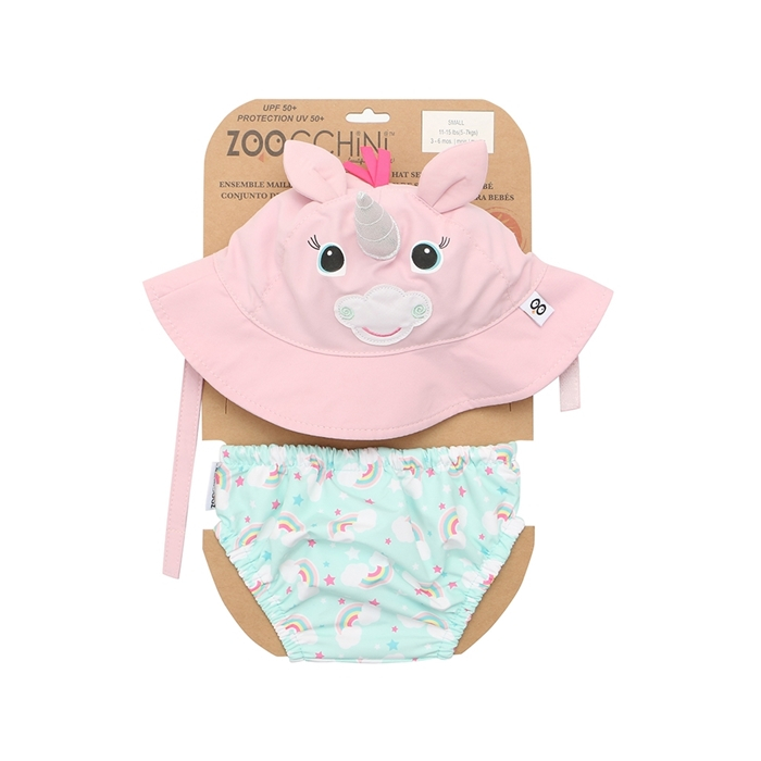 Zoocchini-Set Chilotel De Baie Si Palarie, Marimea L, UPF 50+, Zoocchini, Unicorn [1]