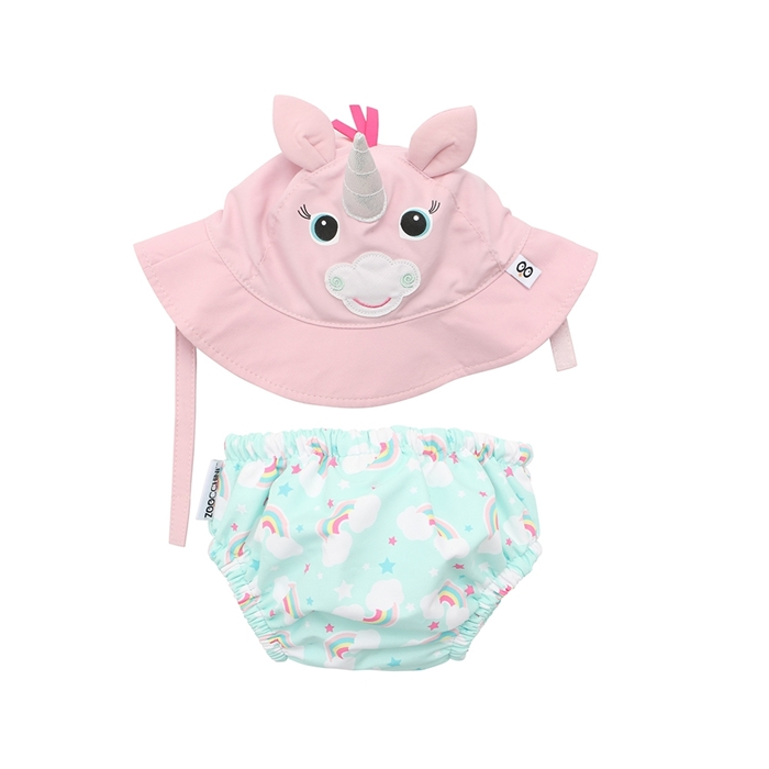 Zoocchini-Set Chilotel De Baie Si Palarie, Marimea L, UPF 50+, Zoocchini, Unicorn [2]