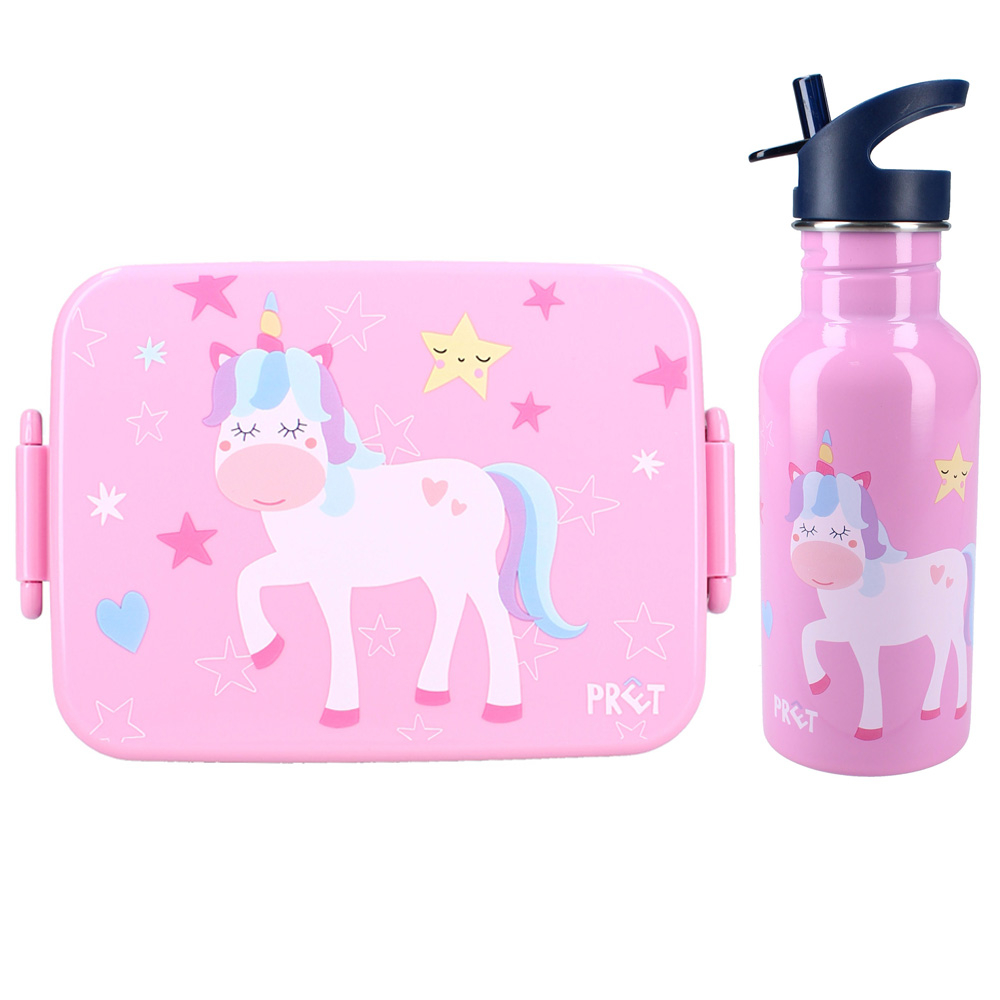 Set cutie alimente 16x13x5 cm si bidon inox 500 ml Prêt pink Unicorn [1]