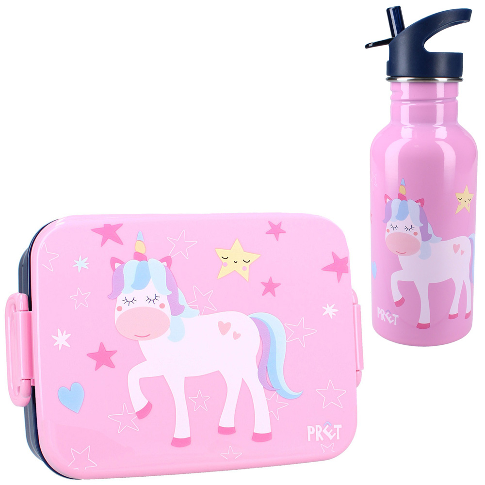 Set cutie alimente 16x13x5 cm si bidon inox 500 ml Prêt pink Unicorn [2]