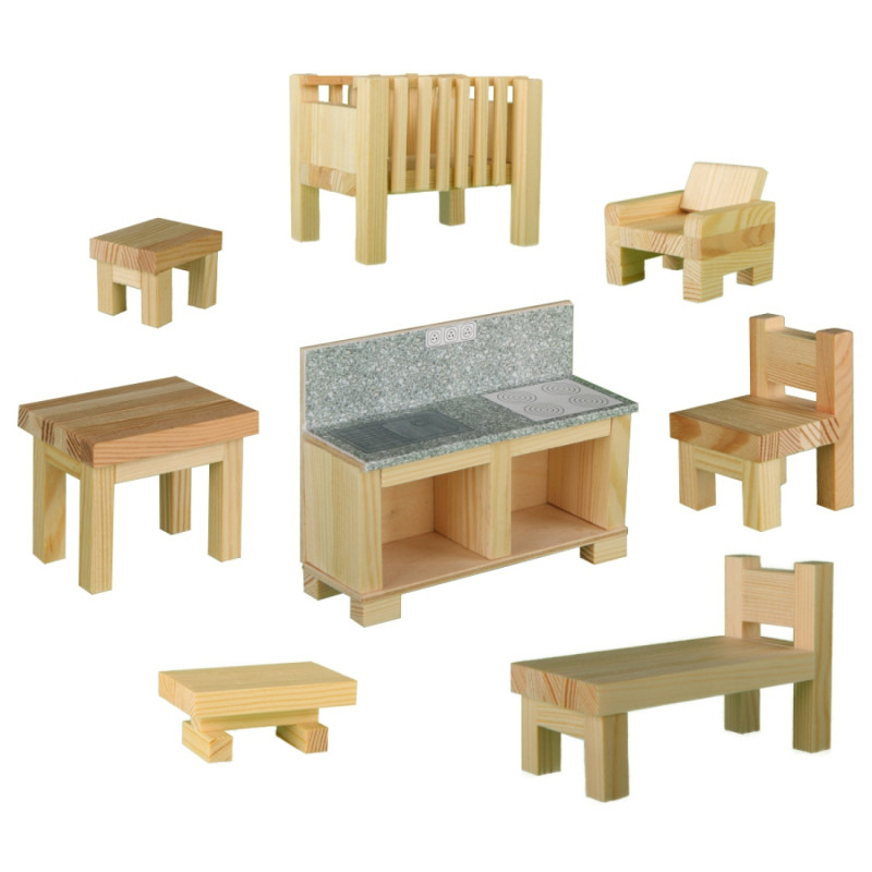 Set de construit Obiecte de mobilier, 128 piese din lemn, Walachia [3]