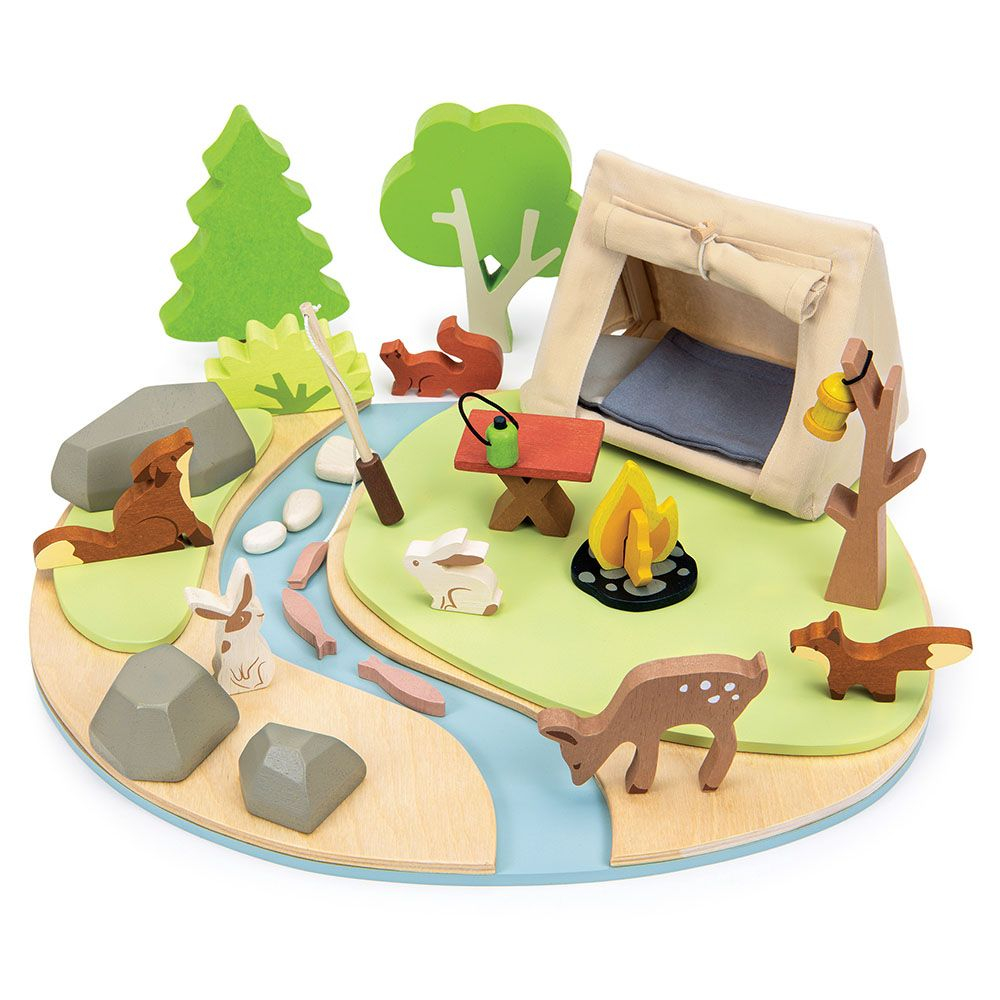 Set de joaca camping in natura, din lemn premium - Wildlife Camping Playset - Tender Leaf Toys [1]
