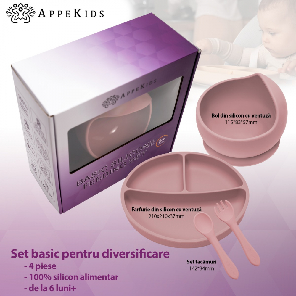 Set Diversificare, AppeKids, 100% Silicon, Basic - Old Rose [2]