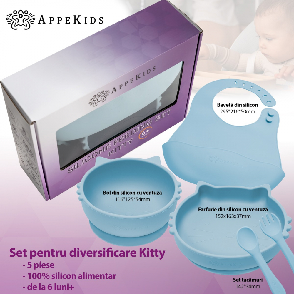 Set Diversificare, AppeKids, 100% Silicon, Kitty - Aqua Blue [2]
