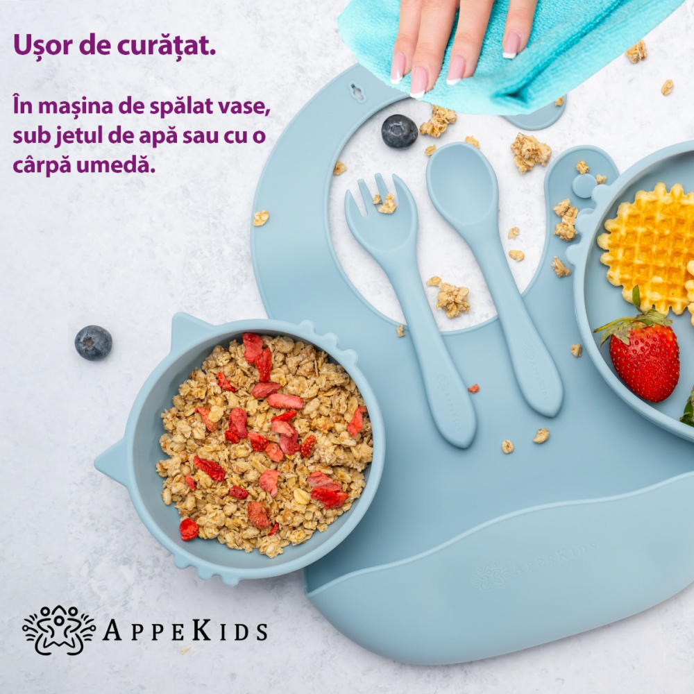 Set Diversificare, AppeKids, 100% Silicon, Kitty - Aqua Blue [5]