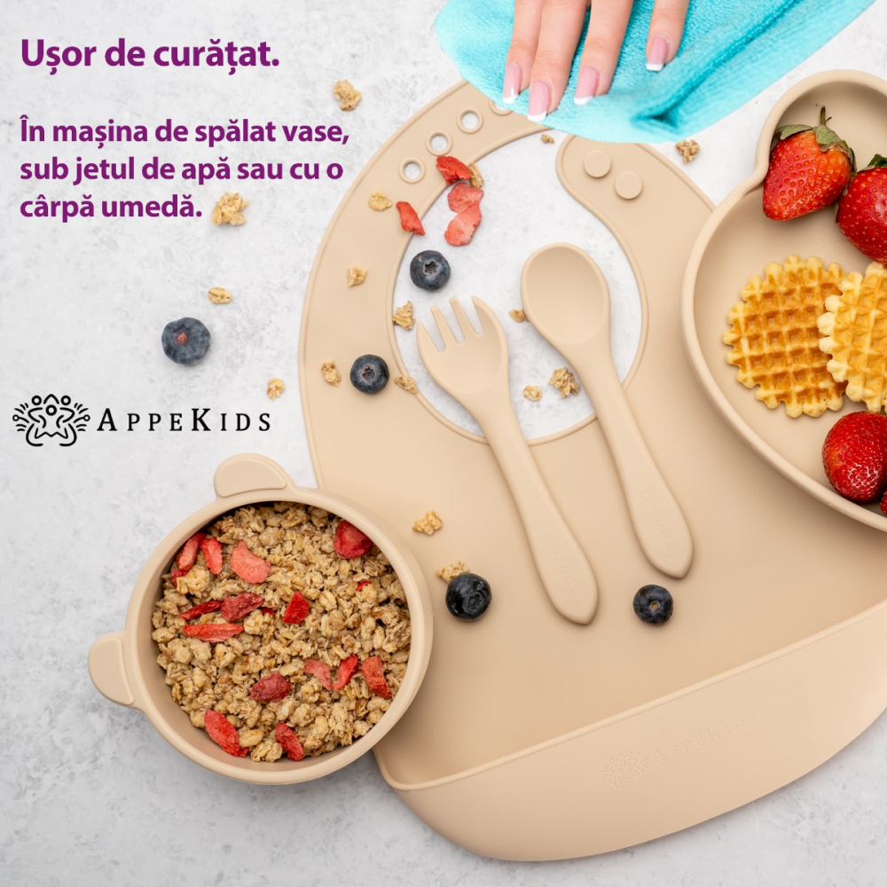 Set Diversificare, AppeKids, 100% Silicon, Panda - Bubble Beige [4]