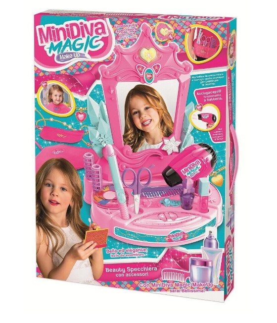 Set frumusete pentru fetite, masuta cu oglinda si accesorii coafat si machiat, feon cu baterii, oglinda cu lumini, mini trusa machiat, placa pentru par [2]