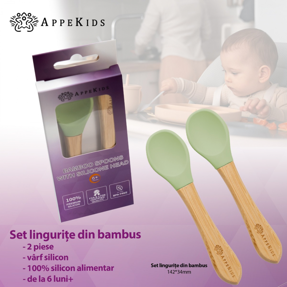 Set Lingurite din bambus, AppeKids - Raw Green [2]