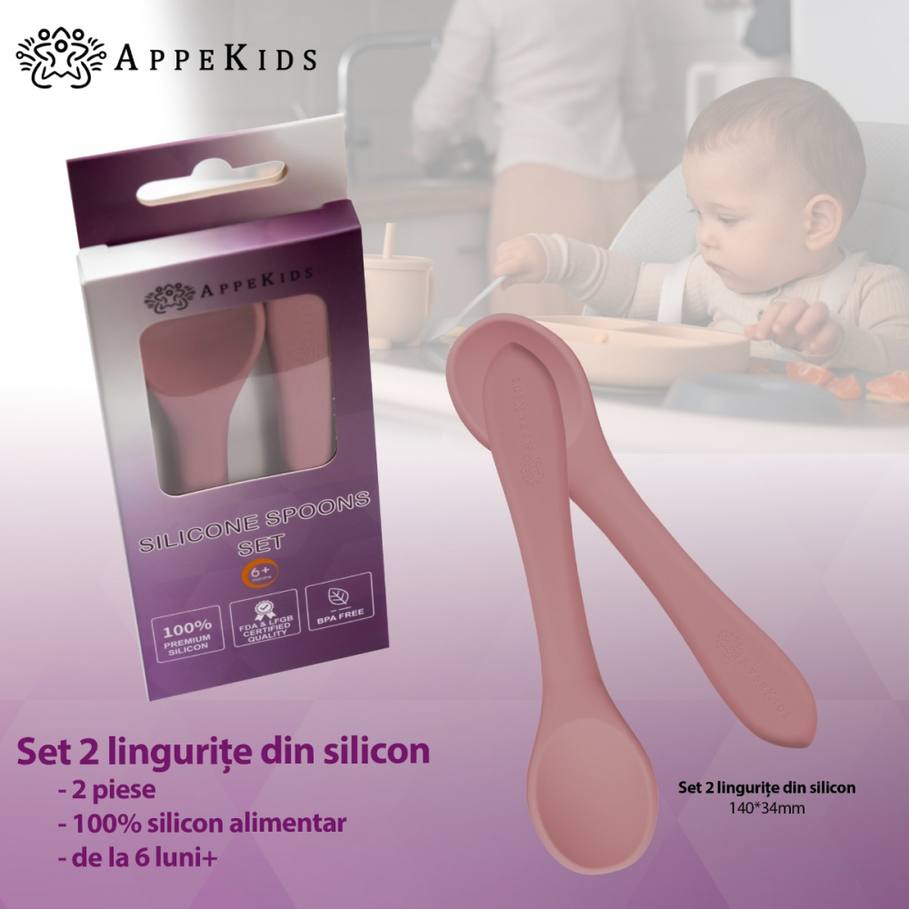 Set Lingurite din silicon, AppeKids - Old Rose [2]