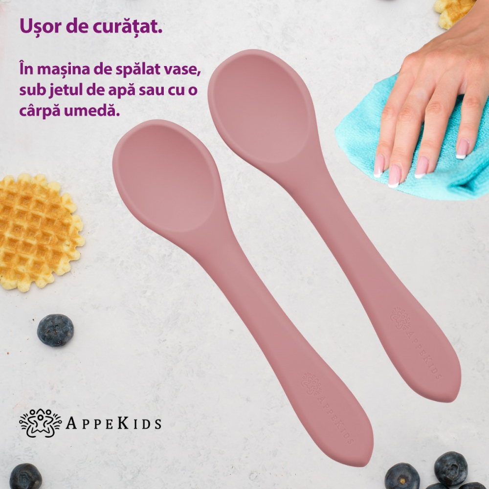 Set Lingurite din silicon, AppeKids - Old Rose [3]