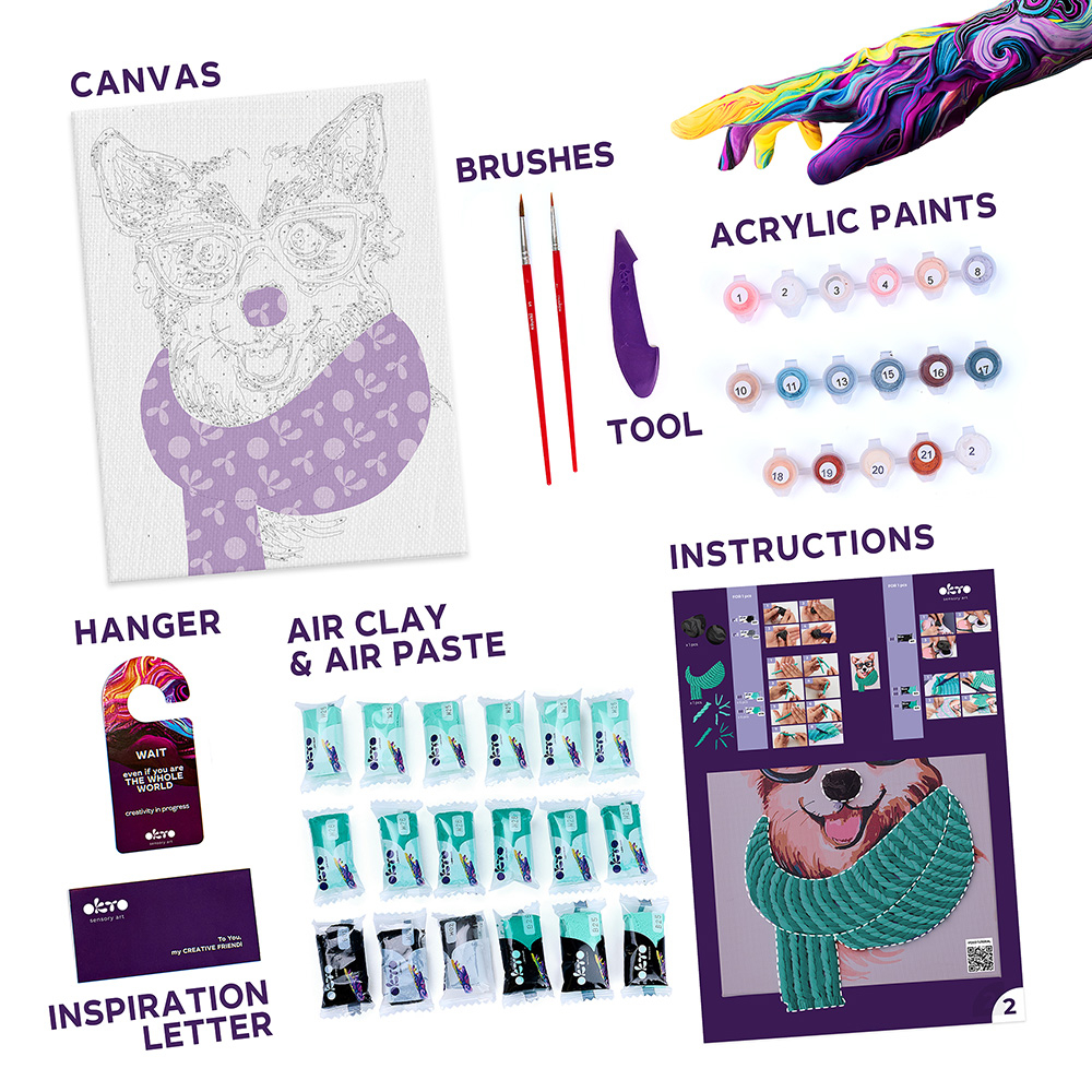 Okto-Set pictura si modelare 3D cu argila usoara, 30*40 cm - Fashion Corgi [2]