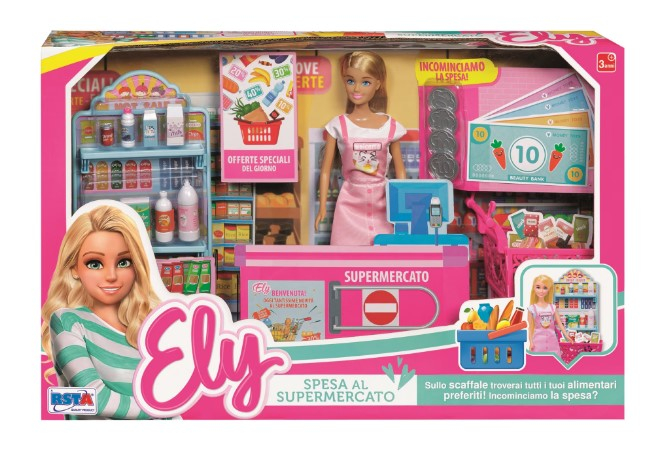 Set supermarket RS Toys, cu stand vanzare, casa de marcat, cos cumparaturi si papusa inclusa [1]