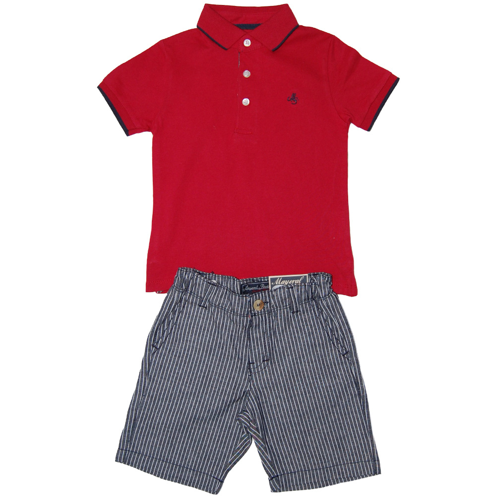 Mayoral-Set tricou polo rosu si pantaloni scurti (3215), 7 ani / 122 cm [1]