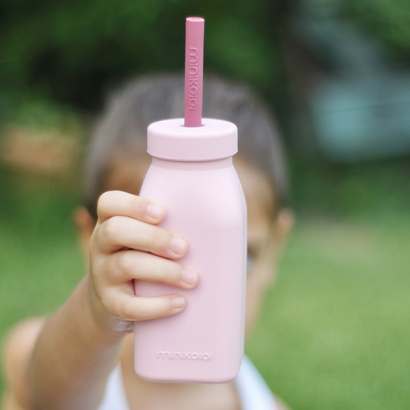 Sticla cu pai din silicon, Minikoioi - Pinky Pink [2]