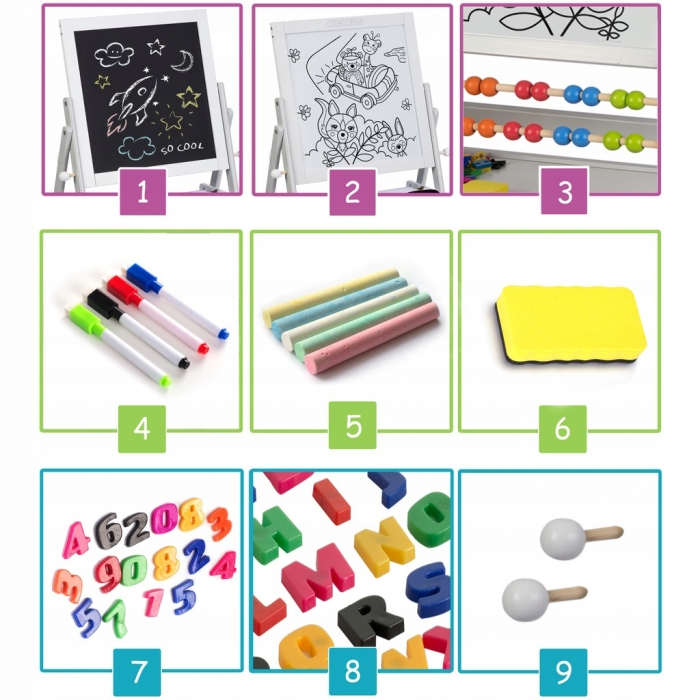 Tabla educationala cu doua fete si accesorii Ricokids RK-800, 101 x 54 x 55 cm, Gri [4]