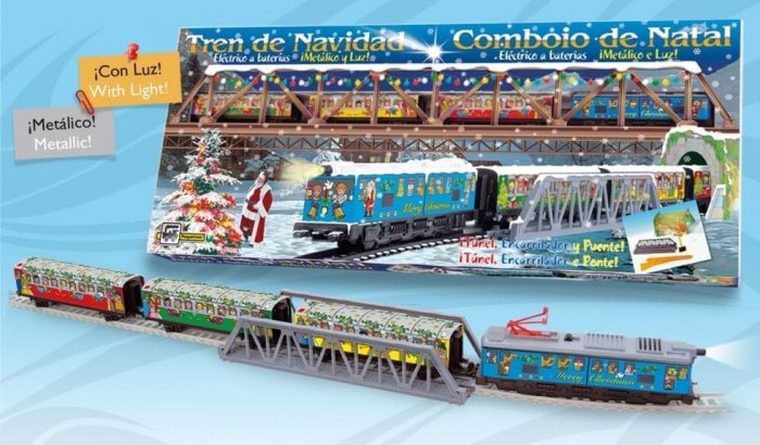 Pequetren-Trenulet electric Christmas cu lumina, pod si tunel [3]