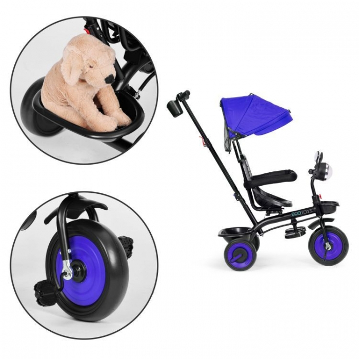 Ecotoys-Tricicleta 3 in 1 pentru copii scaun rotativ 360a° roti din spuma EVA Ecotoys WQL-066-51 - Albastru [13]