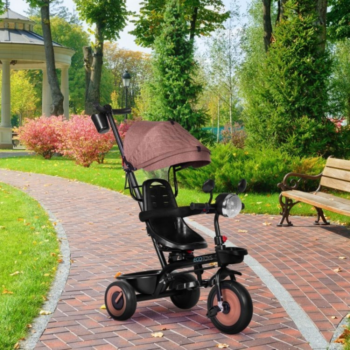 Ecotoys-Tricicleta 3 in 1 pentru copii scaun rotativ 360a° roti din spuma EVA Ecotoys WQL-066-51 - Bej [3]