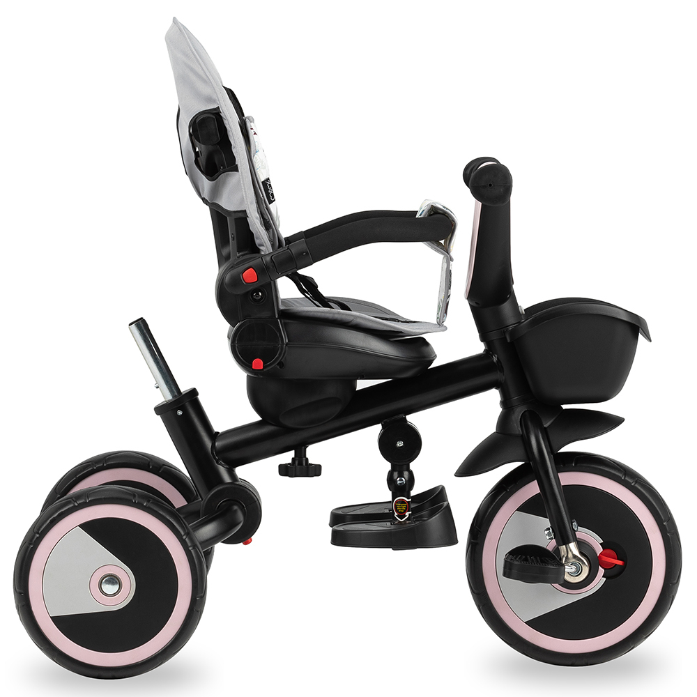 Tricicleta 5 in 1, MoMi INVIDIA Love, Scaun rotativ 360, Spatar reglabil, Centura in 5 puncte [6]