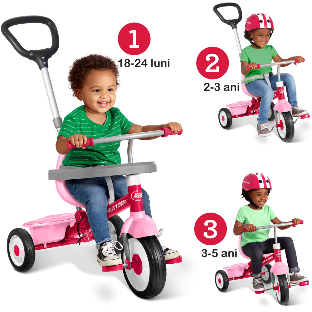 Radio Flyer-Tricicleta Radio Flyer 3-in-1 Stroll 'N Trike, Roz, 1.5 - 5 ani [5]