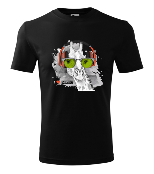 Bebeluc Print-Tricou Personalizat I Love Music cu Girafă și Căști - Design Amuzant și Modern [1]
