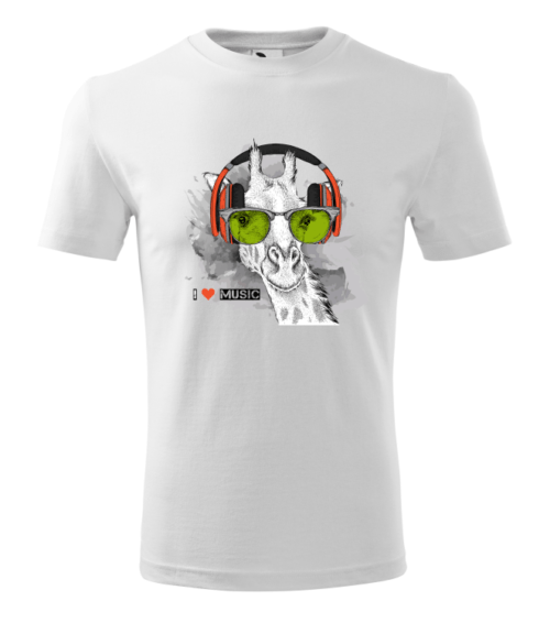 Tricou Personalizat I Love Music cu Girafă și Căști - Design Modern și Amuzant [1]