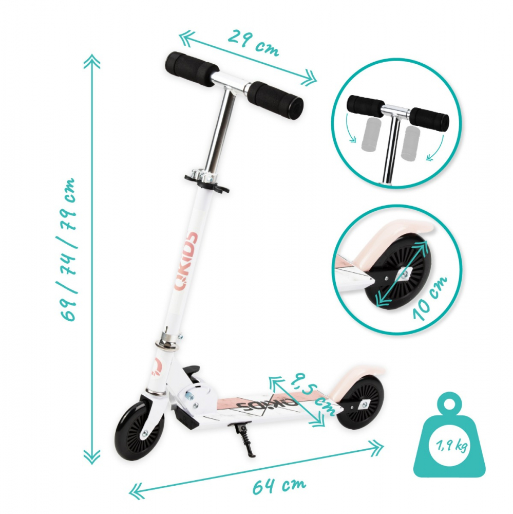 QKids-Trotineta copii, QKIDS, FLO Pink, Rulmenti ABEC-9, Roti poliuretan 85A, Ghidon T-shape [2]