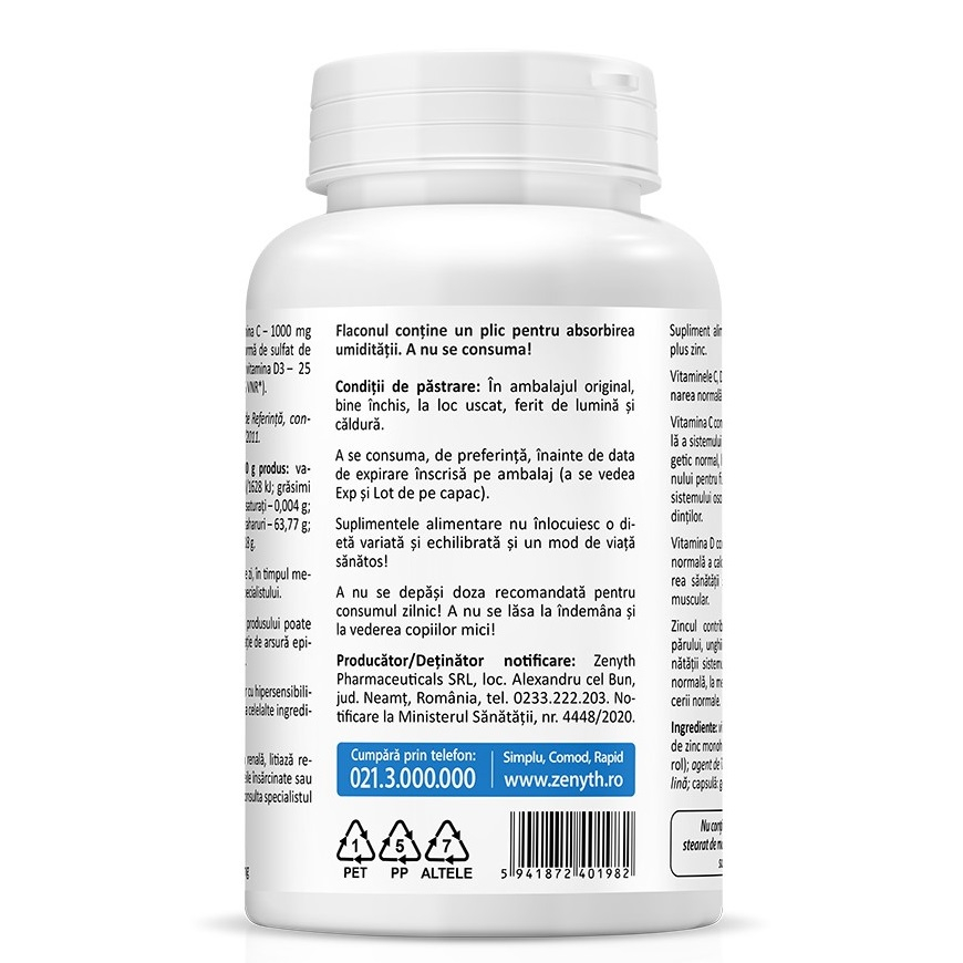 Zenyth-Vitamina C +D3 +Zn, 60 capsule, Zenyth [4]