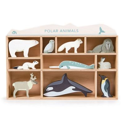 Oktató játékok - Animalutele polare pe raft, din lemn premium - Polar animals - 11 piese - Tender Leaf Toys