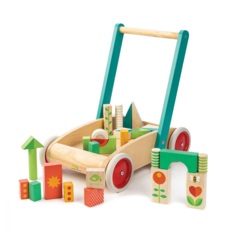 Oktató játékok - Antemergator cu cuburi, din lemn premium - Baby Block Walker - 29 piese - Tender Leaf Toys