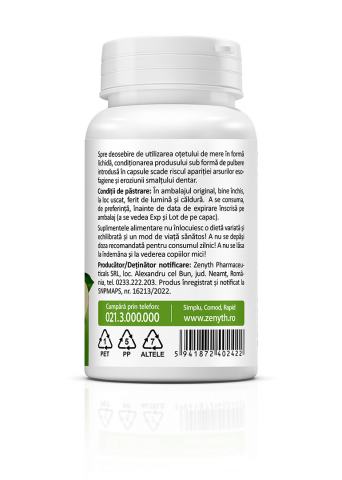 Apple Cider Vinegar, Otet cidru de mere, 60 capsule, slabit, glicemie, alcalinizare, digestie, detoxifiere, 100% natural, ZENYTH [2]