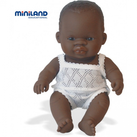 Jucarii +3 Ani - Miniland-Baby-african-baiat-Miniland-Papusa-21cm