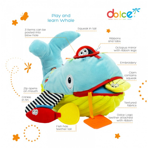 Jucarii 1-3 ani - Dolce-Balena, jucarie interactiva cu activități, Dolce