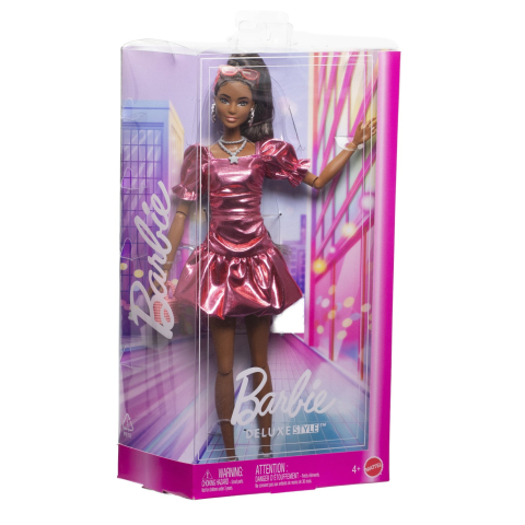 Oktató játékok - Barbie Deluxe Style Papusa Barbie Rochie Roz Metalizat Coral