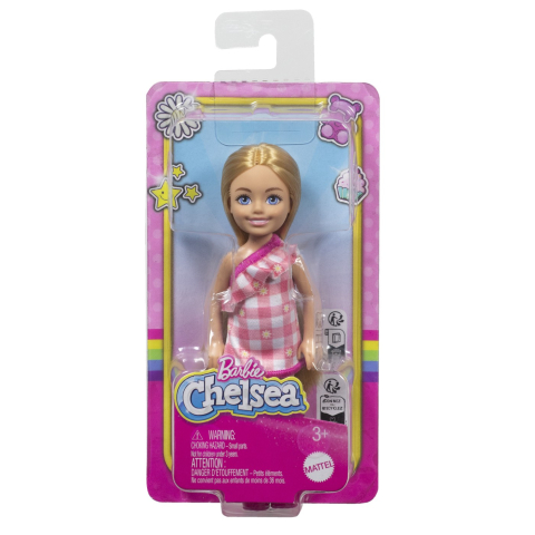 Jucarii sub 50 RON - Mattel- Barbie Papusa Chelsea Blonda Cu Rochita Roz In Carouri