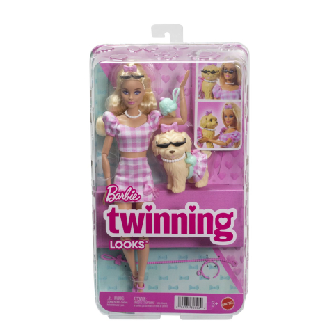 Jucarii educative - Mattel-Barbie Twinning Looks Set Papusa Barbie Blonda Si Catel Cu Accesorii