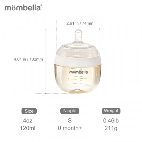 Mombella-Biberon Anticolici Mombella Breast-Like, 120ml, Tetina S flux lent, PPSU, Ivory [2]