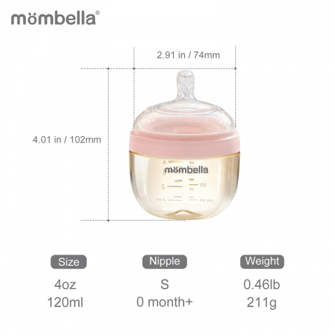 Mombella-Biberon Anticolici Mombella Breast-Like, 120ml, Tetina S flux lent, PPSU, Old Roze [2]