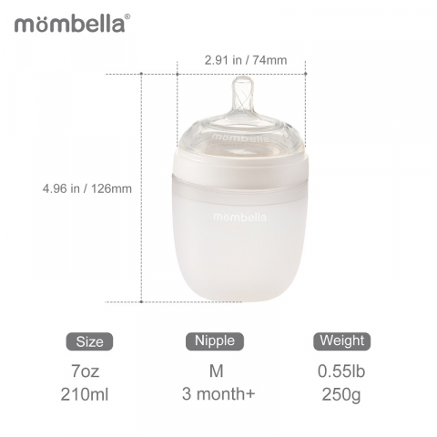 Mombella-Biberon Anticolici Mombella Breast-Like, 210ml, Tetina M flux mediu, 100% Silicon, Ivory [3]