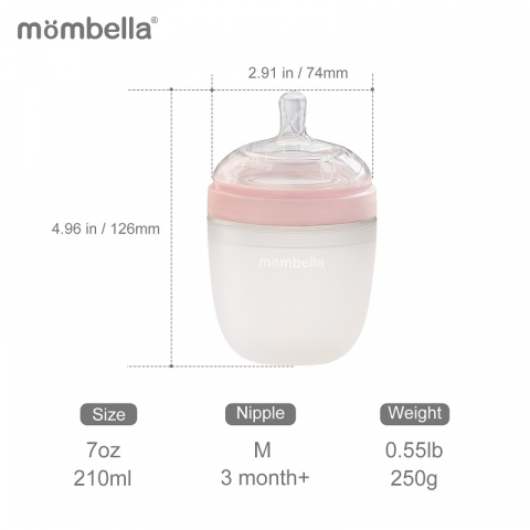 Biberon Anticolici Mombella Breast-Like, 210ml, Tetina M flux mediu, 100% Silicon, Old Roze [3]