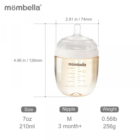 Mombella-Biberon Anticolici Mombella Breast-Like, 210ml, Tetina M flux mediu, PPSU, Ivory [3]