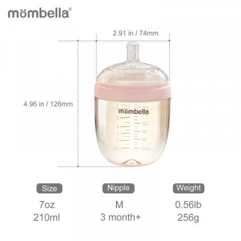 Mombella-Biberon Anticolici Mombella Breast-Like, 210ml, Tetina M flux mediu, PPSU,Old Roze [3]