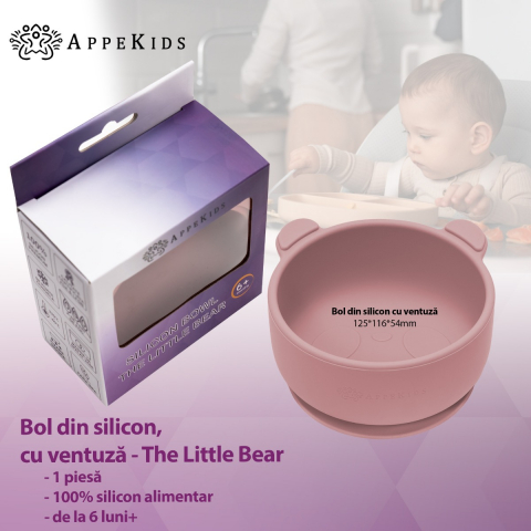 Bol din silicon cu ventuza, AppeKids, The Little Bear - Old Rose [1]