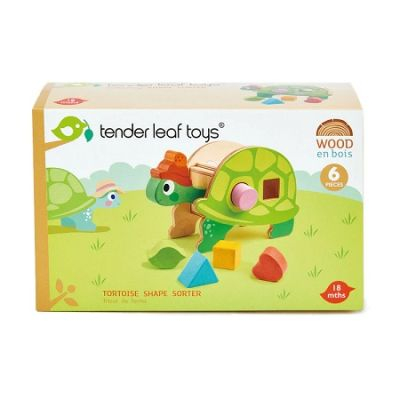 Oktató játékok - Broasca testoasa didactica, din lemn premium - Tortoise Shape Sorter - 6 piese - Tender Leaf Toys 