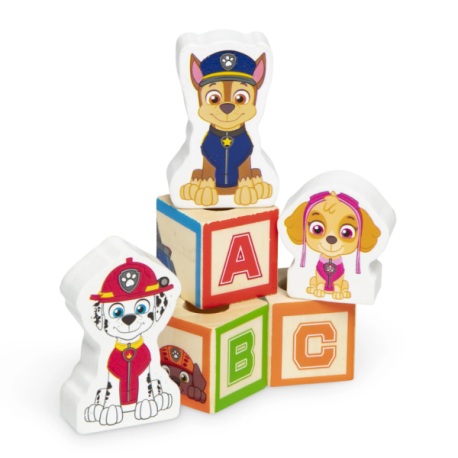 Melissa & Doug-Camion cu remorca, 28 cuburi din lemn cu litere si 3 figurine Paw Patrol, Patrula Catelusilor [1]