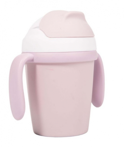 Accesorii hranire - Cana Bo Jungle cu pai, biodegradabila, roz 250 ml