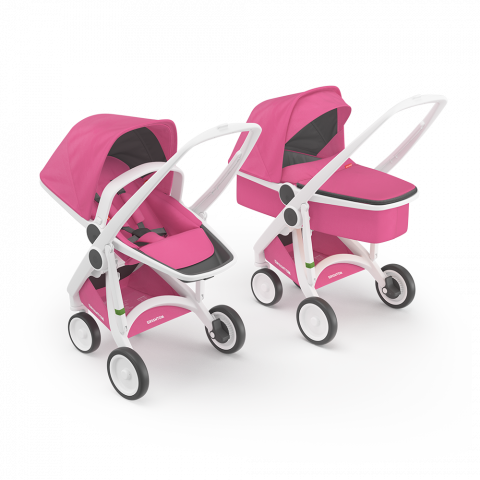 Jucarii 0-12 luni - Greentom-Carucior 2 In 1, Greentom, 100% Ecologic, White Pink