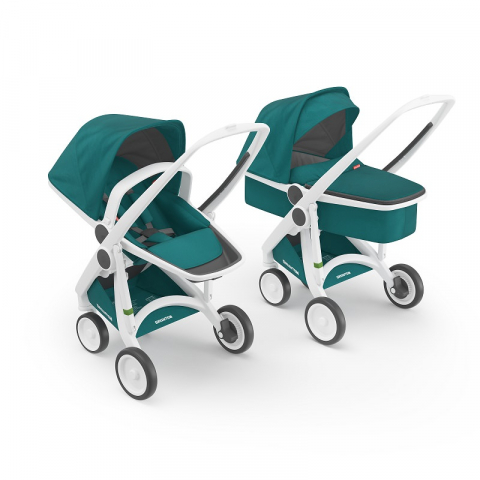 Jucarii 0-12 luni - Greentom-Carucior 2 In 1, Greentom, 100% Ecologic, White Teal