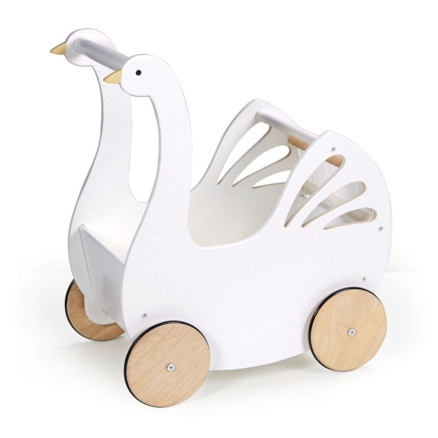 Oktató játékok - Carucior Lebada, din lemn premium - Sweet Swan Pram - Tender Leaf Toys 